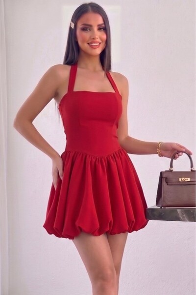 Aysan Moda Women's Evening Dress Halter Neck Mini Dress with Ruffle Hem - Eve...