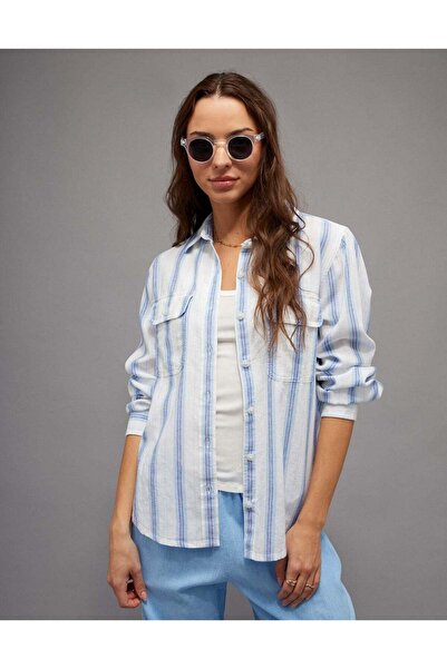 AMERICAN EAGLE قميص بأزرار من مزيج الكتان من AE