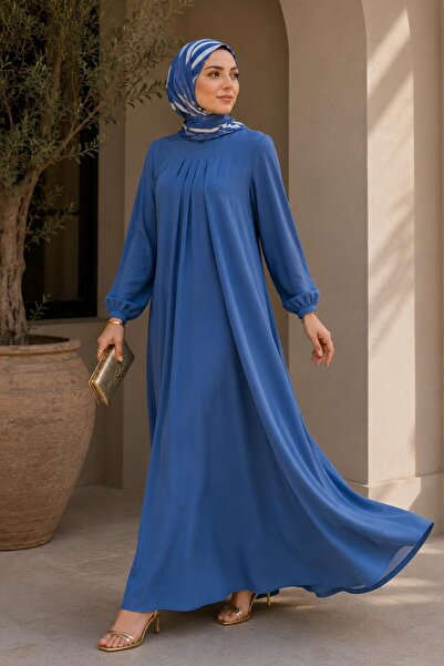 AFVENTE Lina Plus Size Pleated Ferace Ebise Indigo