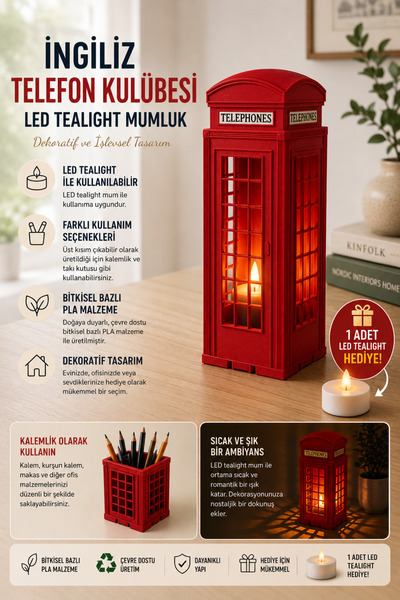cabana Nostaljik Londra İngiliz Telefon Kulübesi - Mumluk, Dekoratif, Obje Süs