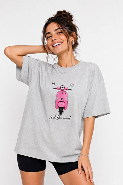 Lizbon Style Women's Oversize 100% Cotton Motorcycle Printed Comfortable Fit ...