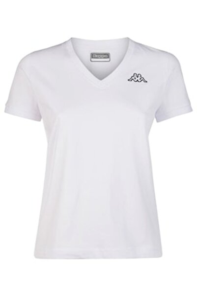 Kappa Tricou clasic din bumbac cu decolteu în V pentru femei, Kappa, LOGO CAB...