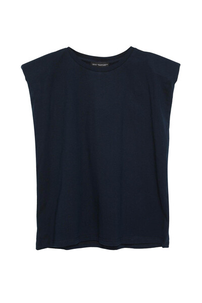 Quzu Padded Basic Navy Blue Women's Sleeveless T-Shirt 18802