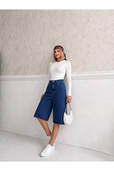 yourshıne denım co. Pantaloni scurți din denim, albastru închis, lungi, cu ta...