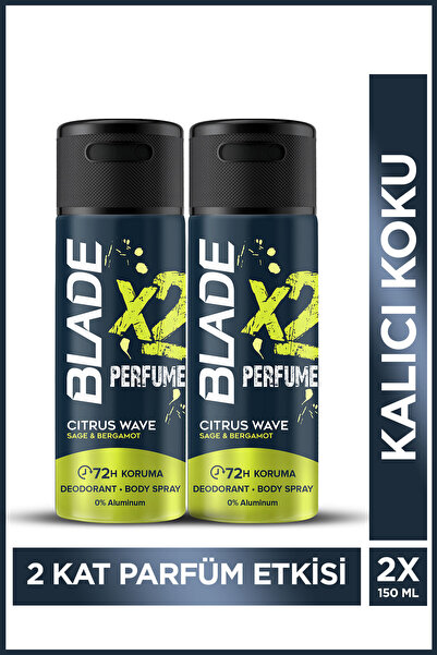 Blade X2 Perfume Citrus Wave Erkek Deodorant Body Spray 2x150 Ml Leke Bırakma...