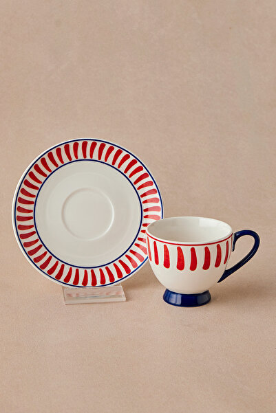 Karaca Deep Coffee Cup Set 90 ml Red Striped