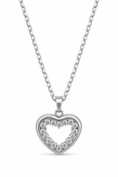 Jack Ferrero Stylish Steel Necklace with Heart Figure and Stone Detail