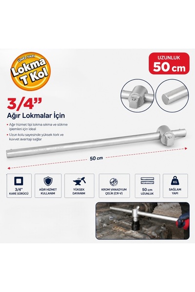 İzeltaş İZL4500 3/4'' Ağır Tip Lokma Boru Anahtarı T Kol Anahtar 500 mm