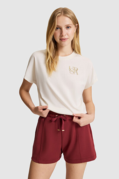 U.S. Polo Assn. Kadın Krem Bisiklet Yaka Tişört 50322100-VR256