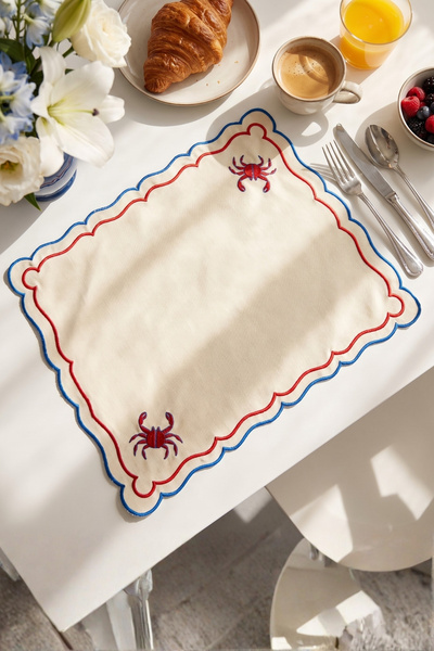 Duu Home Yengeç Nakışlı Amerikan Servisi Supla | Premium Duck Kumaş | Modern ...