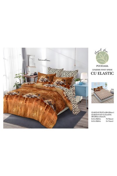 naniland.ro Lenjerie de Pat Bumbac Satinat 2 Persoane 6 Piese cu Elastic 180x...