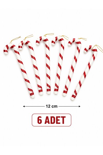 PARTİPORT 12 cm 6 Pieces Candy Cane Christmas Tree Ornament Christmas Tree Ha...