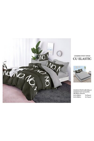 naniland.ro Lenjerie de Pat Bumbac Satinat 2 Persoane 6 Piese cu Elastic 180x...