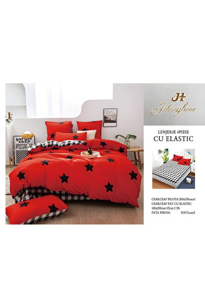 naniland.ro Lenjerie de Pat Bumbac Satinat 2 Persoane 4 Piese cu Elastic 180x...