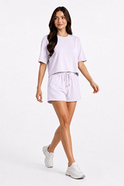 BARLİZ Women's Summer Short-Sleeved Short Two-Piece Shorts Set
