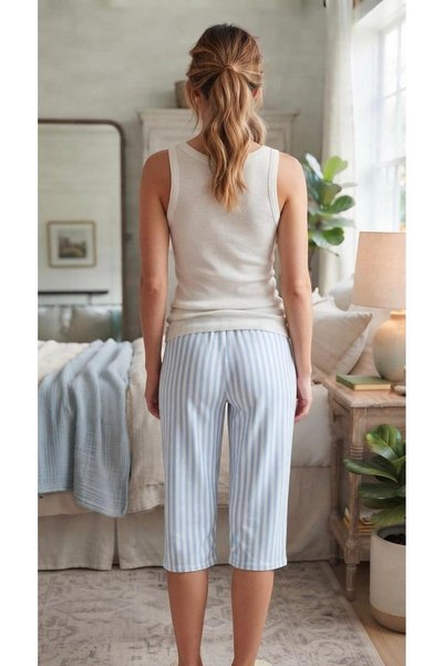 Kuryıldız Women's Summer Capri Striped Single Bottom Pajamas
