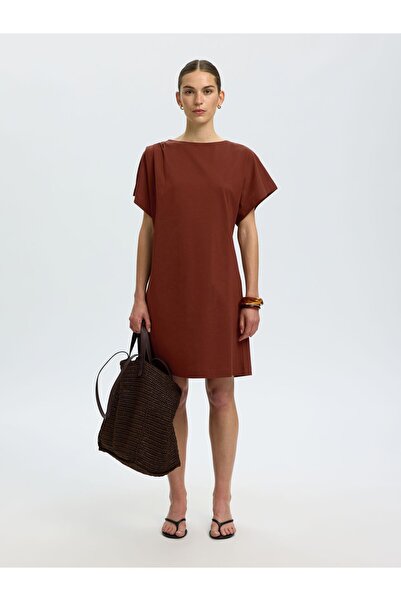 SELECTED Midikleid Kurzarm Baumwoll