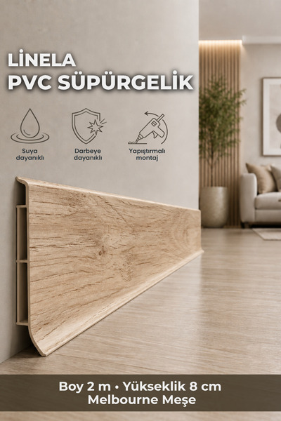 AGK Linela PVC Süpürgelik 8 cm Melbourne Meşe 2 m Yapıştırmalı Suya Dayanıklı...