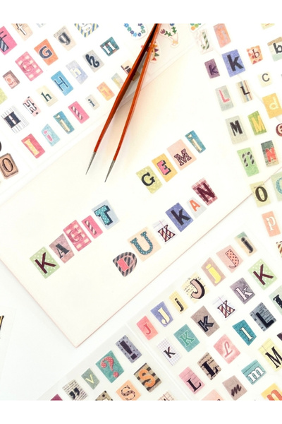 Kağıt Gemi Dükkan Vintage Harfler Rakamlar Ve Semboller Temalı 6 Yaprak 289 Adet Sticker Set / Etiket / Çıkartma