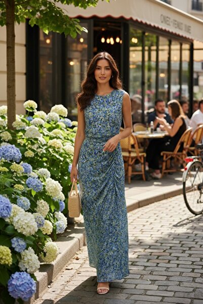 RANDOM Kadın Drape Detaylı Kolsuz Maxi Elbise