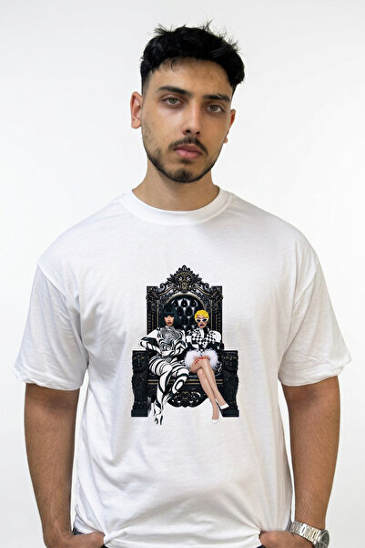 Anetos Cardib Megantheestallion Design Printed Oversize White T-Shirt