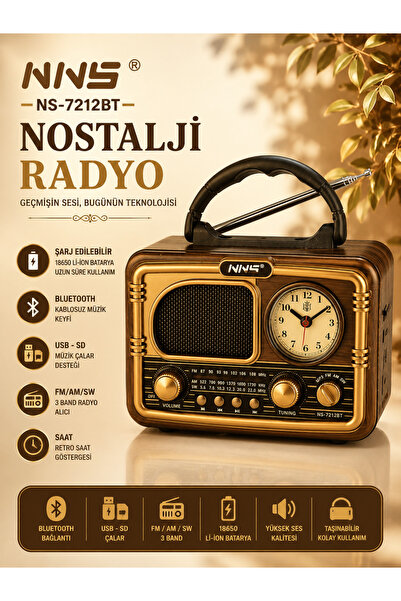 NNS NOSTALJİ RADYO SAATLİ BLUETOOTH USB ÖZELLİKLİ