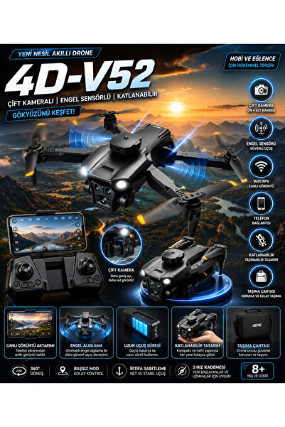 FABBA TOYS 4D-V52 Çift Kameralı Engel Sensörlü Katlanabilir Drone Taşıma Çant...