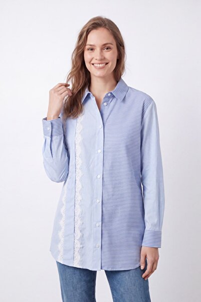 Puane Women's Lace Detailed Color Block Shirt