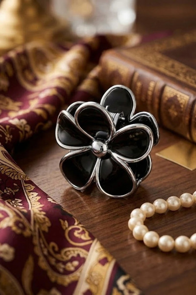 monalisatoka Lüks Seri 9 cm Daisy Papatya Mandal Toka - Gümüş Varaklı Tasarım