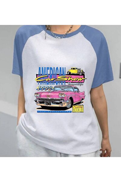 Minga London تي شيرت American Car Show 1992 مطبوع باللون الأزرق بأكمام راجلان