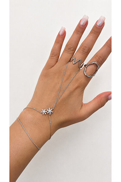 GLARE JEWELRY CO Flower and Snowflake Detailed Zircon Stone Stainless Steel S...
