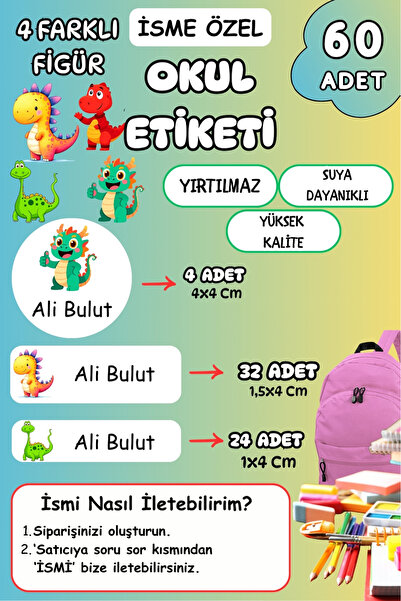 birikiyedi Okul Etiketi Kalem Defter Etiketi Özel Isim Yazılabilen Etiket 60 ...