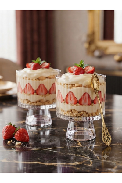 çukurova home Modern Glass Dessert and Ice Cream Bowl 2 Pieces (220 ml)