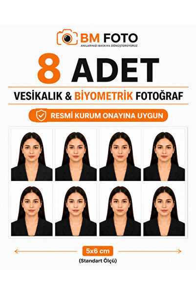 BM Foto 8 Adet 5x6 cm Biyometrik Fotoğraf | Ehliyet ve Kimlik Uyumlu