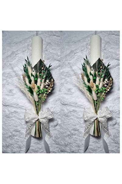 OEM Set de 2 lumânări de nuntă sau botez, din ceară, decorate cu flori uscate...