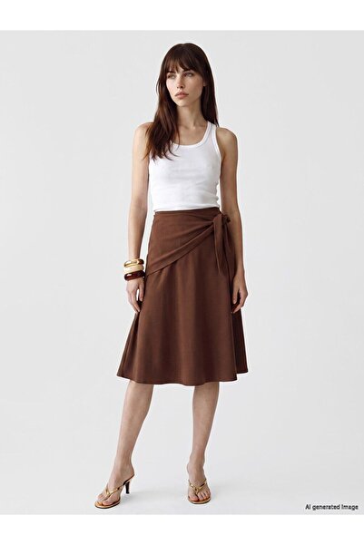 LC Waikiki Lcw Vision Brown Tie-Waist Linen Blend Skirt