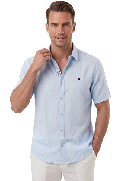 Rizz up Blue Flamed Linen Men's Shirt – 100% Cotton Short Sleeve Relaxed Fit ...