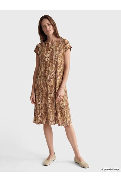 LC Waikiki Lcw Grace Green Crew Neck Patterned Dress