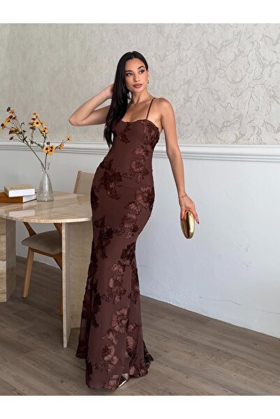 zoezoe Lion Collection Askılı Çiçek İşlemeli Tül Elbise