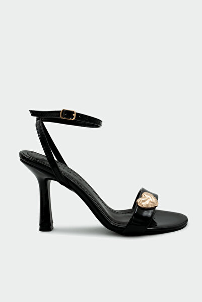LAMİNTA Young Heart Detailed Single Strap Women's Black Heeled Shoes