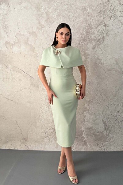 Elbee Fashion Woman Mint PELERİN DETAYLI ELBİSE