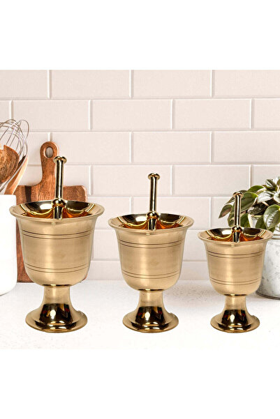 Al Athar Arts Brass Arabic Hawan Spices Crasher Pot 9 Inches Tall Gold-Finish...