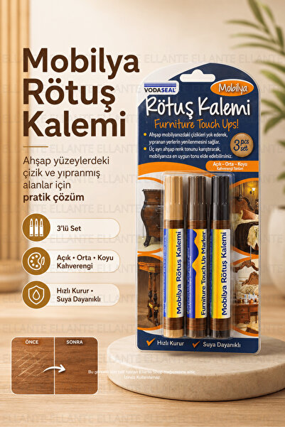 ellante Mobilya Rötuş Kalemi 3'lü Set – Ahşap Çizik Giderici Tamir Kalemi | A...