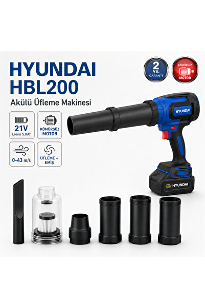 Hyundai HBL200 21V Akülü Üfleme Makinesi 5Ah Bataryalı Kompakt Blower