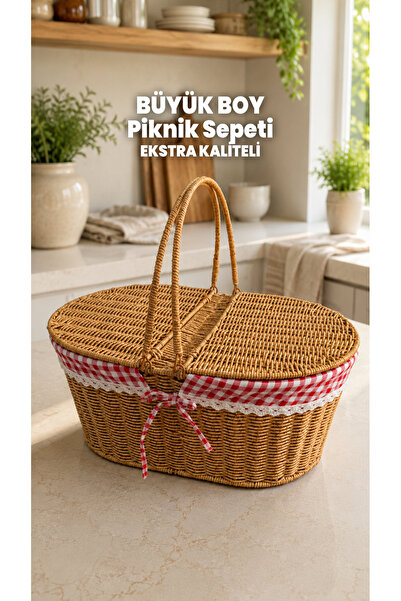 OVERSIZED Wicker Picnic Basket - Extra Quality Extra Large - Self Covering - Double Lids - Steel Wicker Rattan Resistant