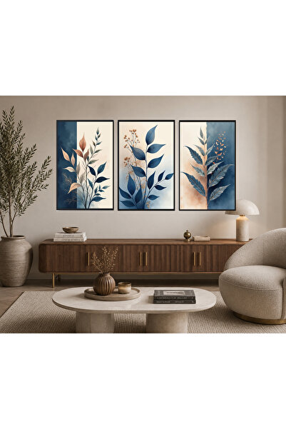 BellaaaModa 3 PARÇA BİTKİ EMALI MODERN ÇERÇEVE GÖRÜNÜMLÜ MDF TABLO SETİ