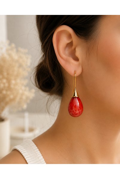 POYASE Red Drop Earrings Gold Color Plated Elegant Design Shiny Appearance Stylish Women's Earrings