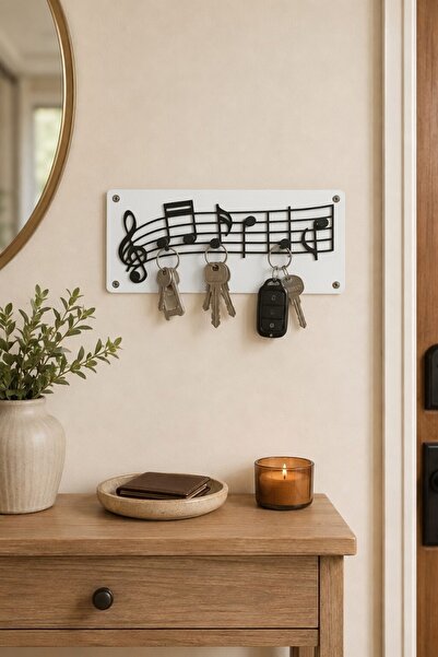 MYCRAFT3D Müzik Notalı Anahtarlık Askısı Duvar Tipi 4 Askılı Dekoratif Organizer