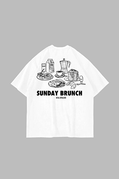 Sekizbiraltı Sunday Brunch Back Printed White Oversize Tshirt