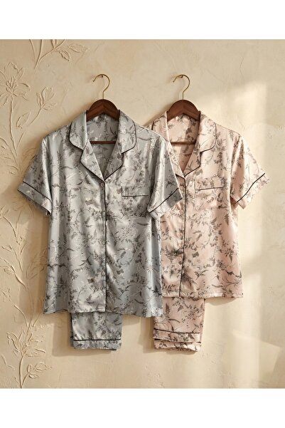 Beshara Fashions Women's Calming Pattern Pajama Set - Cool Satin Jacquard Fab...